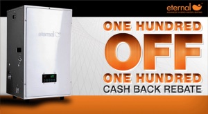 Eternal Hybrid Water Heaters have a $100.00 cash rebate for GU100 purchased from Oct 1-Dec 31 2012